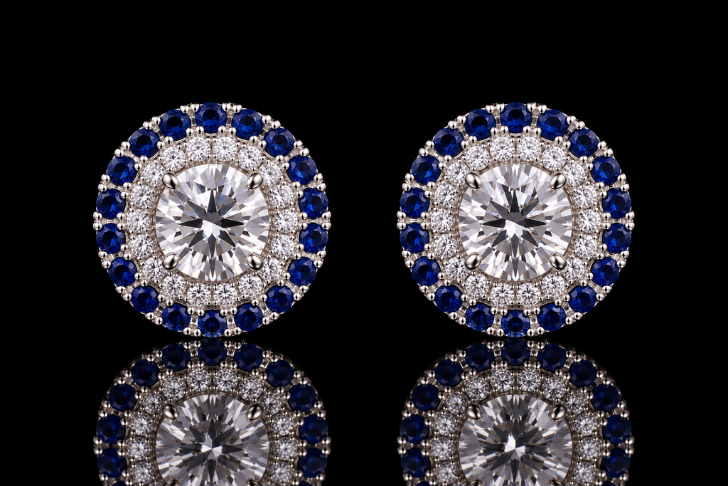 Sapphire & Diamond Double Jacket Halo Earrings (ear069)