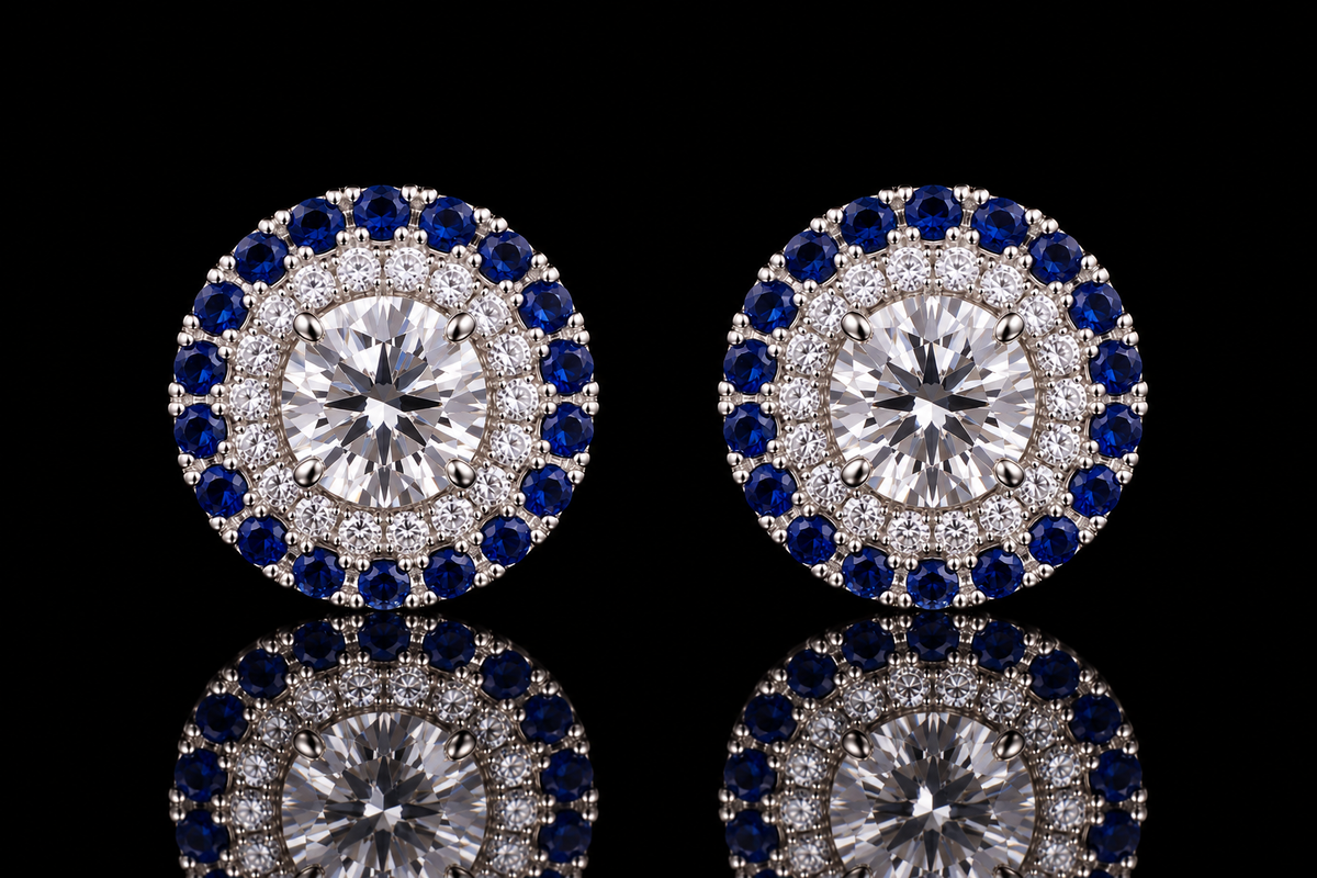 Sapphire & Diamond Double Jacket Halo Earrings (ear069)