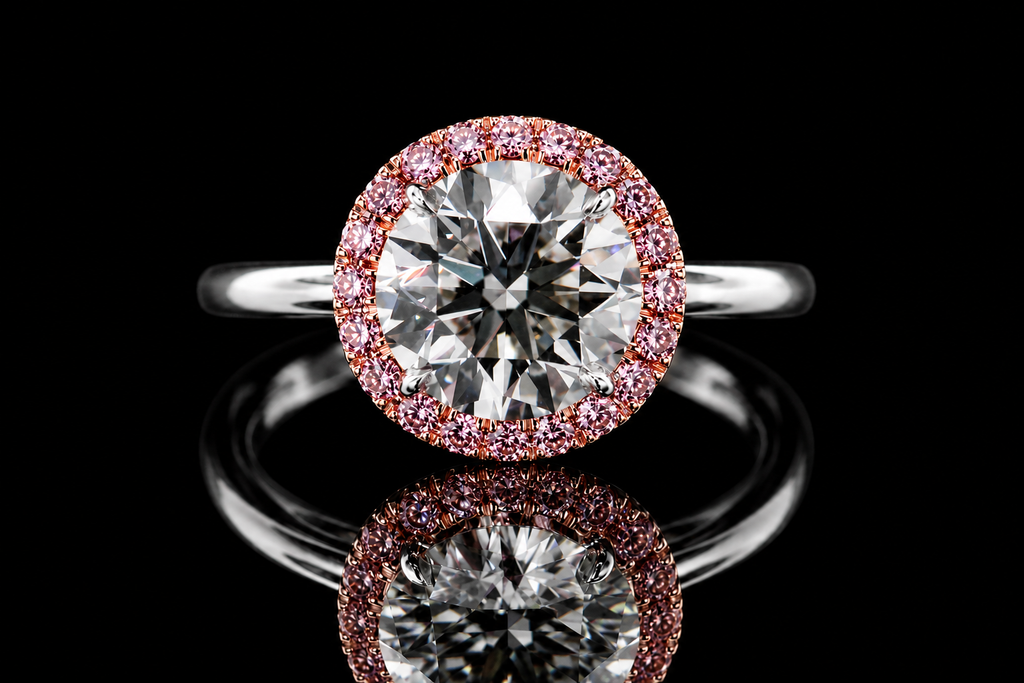 Round Brilliant Diamond Pink Hidden Halo Solitaire Engagement Ring (eng175)