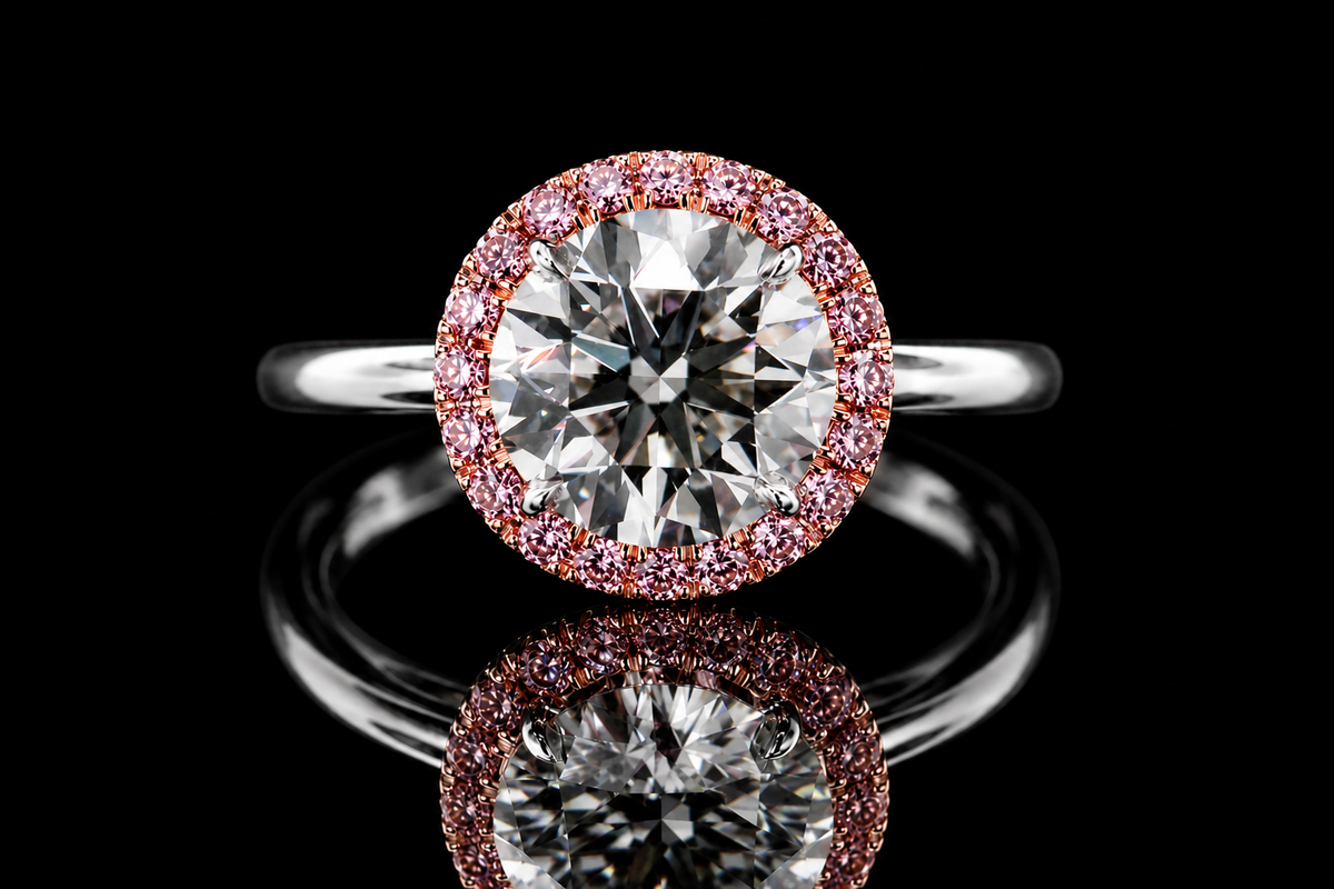 Round Brilliant Diamond Pink Hidden Halo Solitaire Engagement Ring (eng175)