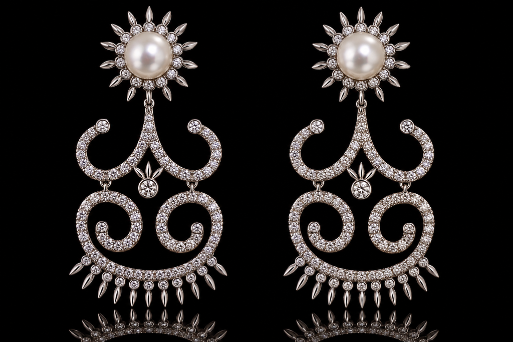 Pearl & Diamond Chandelier Earrings (ear065)