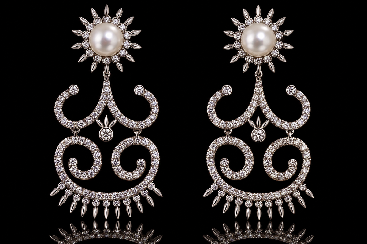 Pearl & Diamond Chandelier Earrings (ear065)