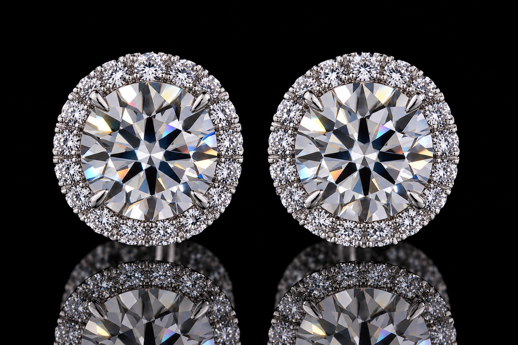 Round Diamond Halo Stud Earrings (ear004)