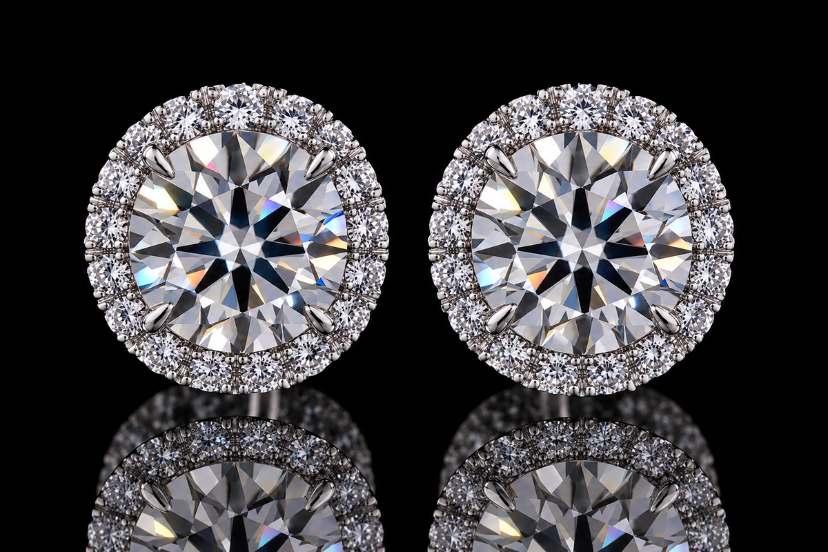 Round Diamond Halo Stud Earrings (ear004)