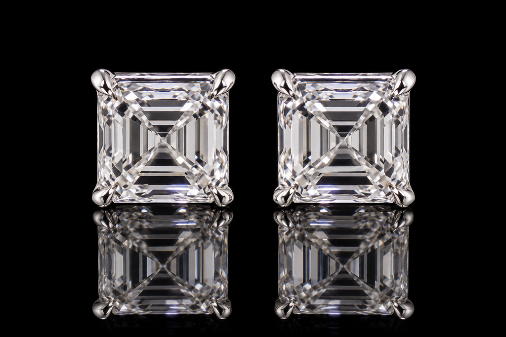 Asscher-Cut Diamond Stud Earrings (ear071)
