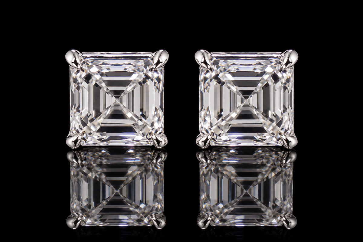 Asscher-Cut Diamond Stud Earrings (ear071)