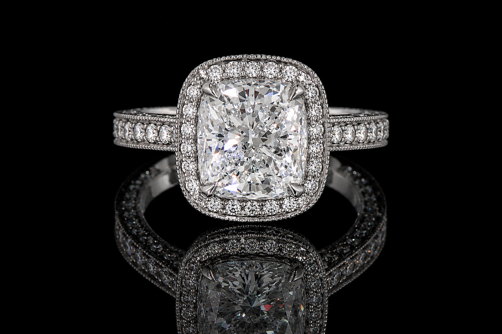 Cushion Cut Diamond Double Halo Engagement Ring (eng356)