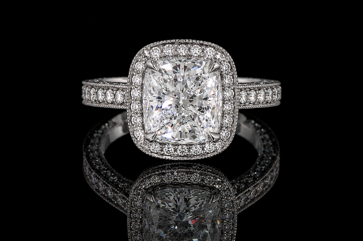 Cushion Cut Diamond Double Halo Engagement Ring (eng356)