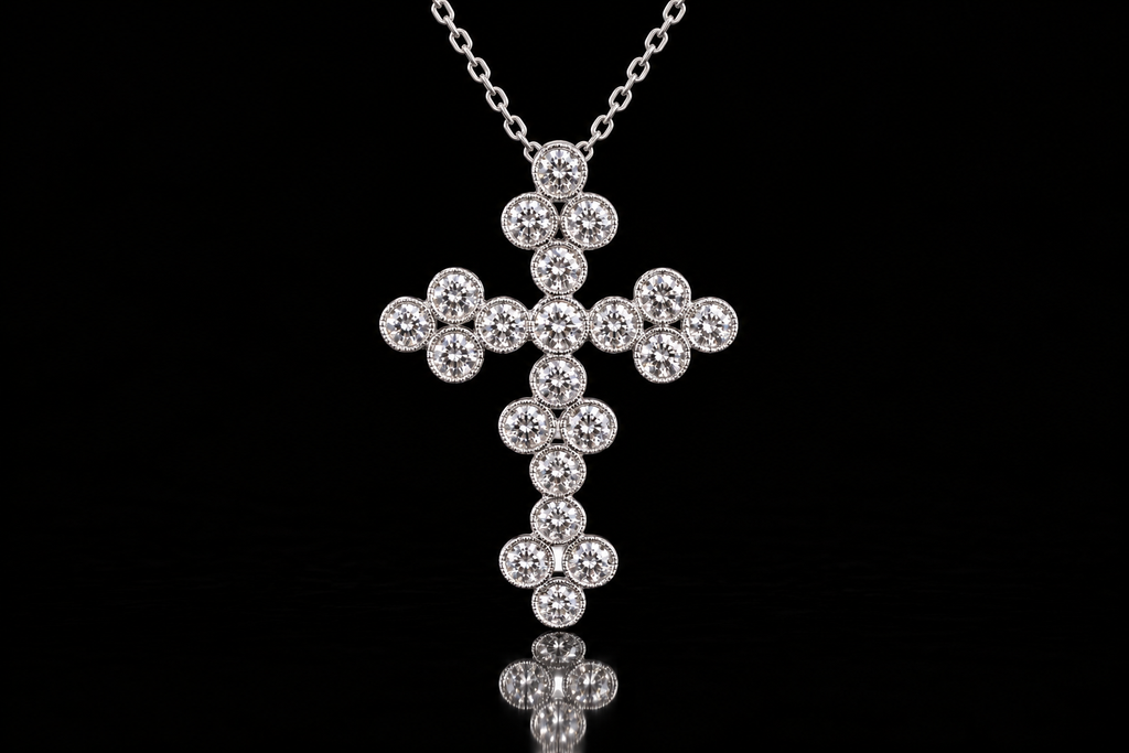 Milgrain Diamond Cross Pendant (pend094)