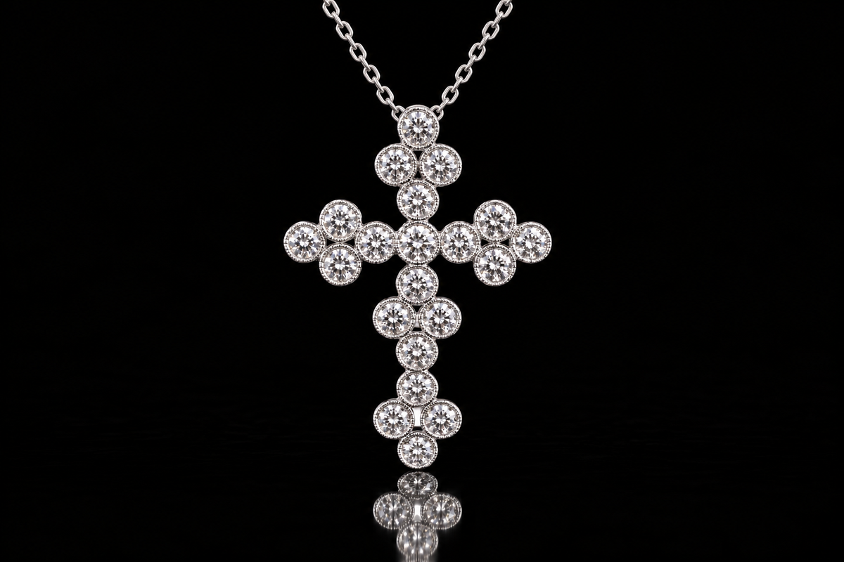 Milgrain Diamond Cross Pendant (pend094)