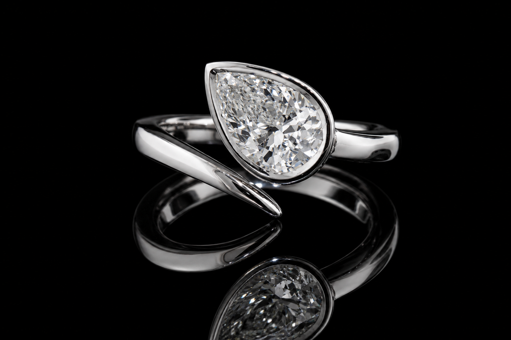 Pear Shaped Bezel Diamond Bypass Ring with Pavé Accents (eng493)