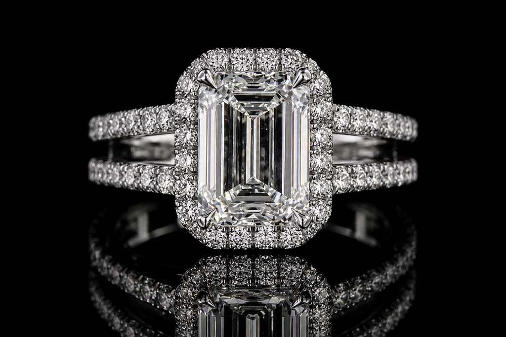Emerald Cut Halo Engagement Ring (eng379)