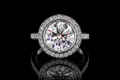 Round Brilliant Diamond Bezel Halo Ring with Pavé Band (eng523)