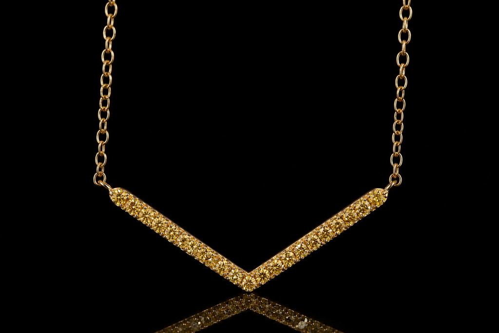 Yellow Diamond Micropavé Chevron Necklace (pend082)