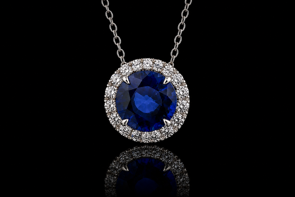 Sapphire Micropavé Diamond Halo Pendant (pend078)