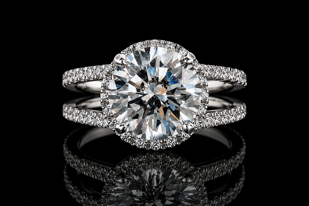 Round Brilliant Diamond Halo Double Shank Engagement Ring (eng238)