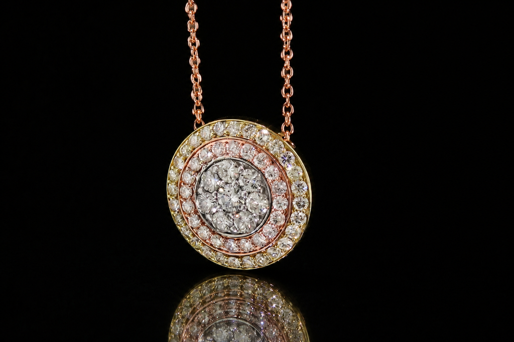 Tri-Tone Micropavé Diamond Halo Pendant (pend089)