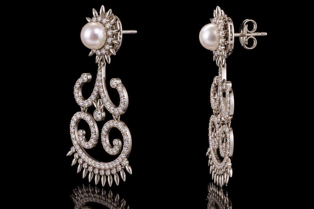 Pearl & Diamond Chandelier Earrings (ear065)
