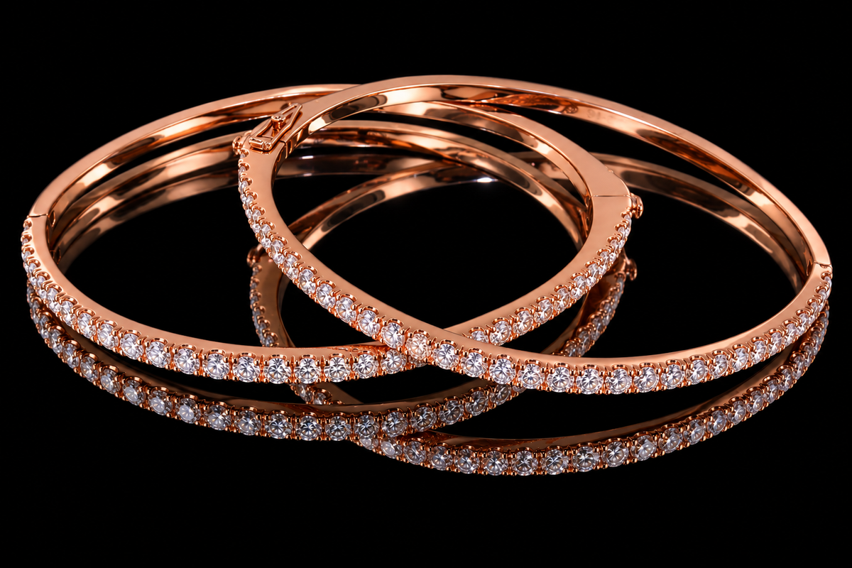Hand-Engraved & Micropavé Diamond Bangle Bracelets (brac022)