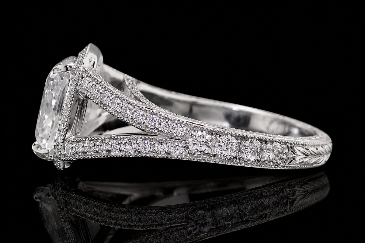 Cushion Cut Diamond Double Halo Split Shank Engagement Ring (eng311)