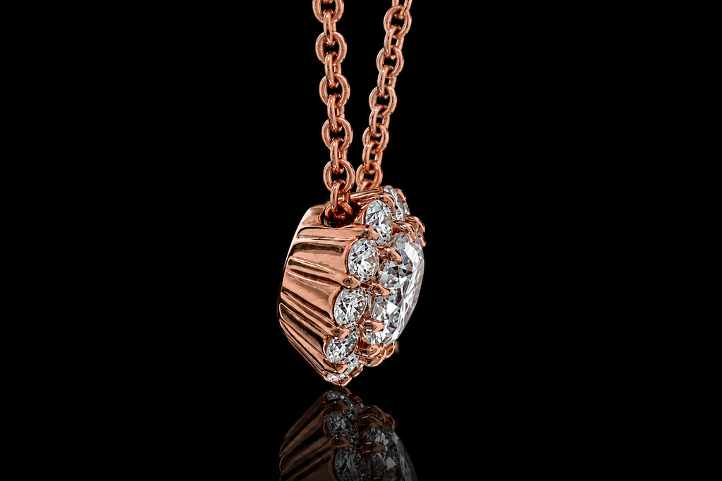14K Rose Gold Diamond Halo Pendant (pend073)