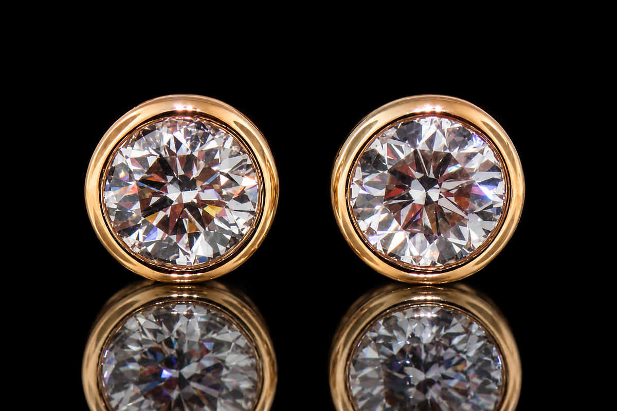 Bezel-Set Diamond Stud Earrings (ear005)