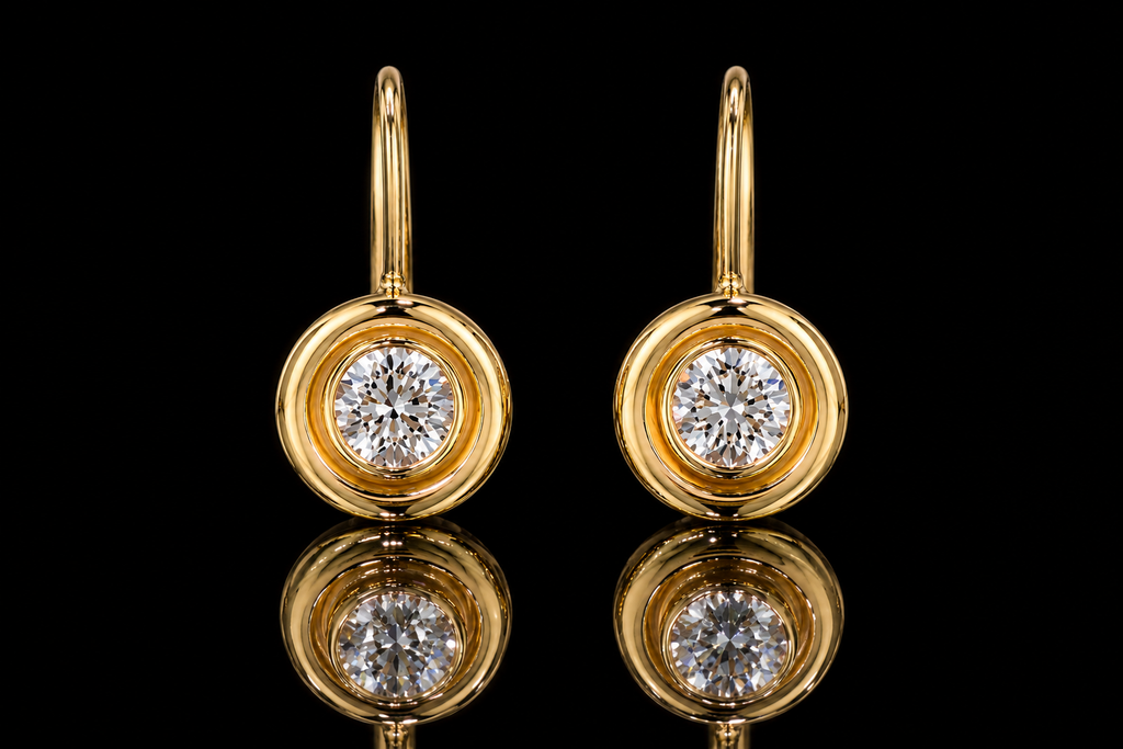 Bezel-Set Diamond Leverback Earrings (ear074)