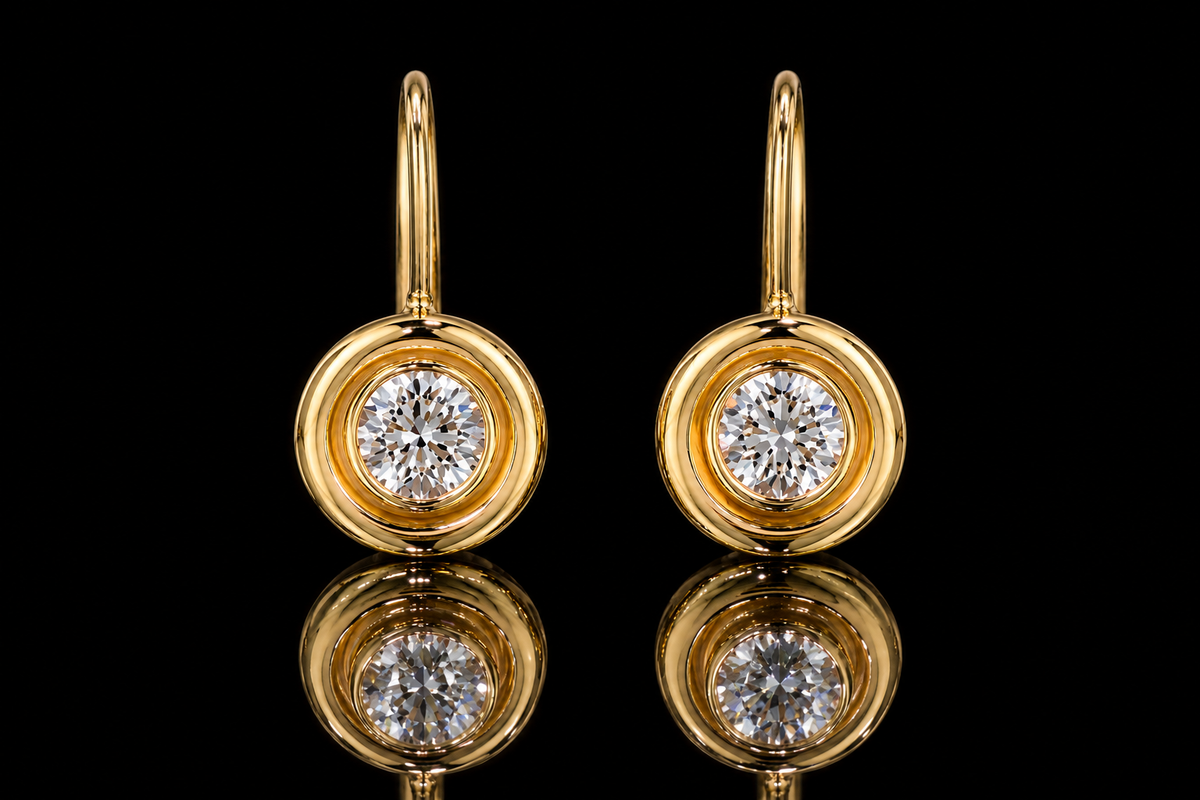 Bezel-Set Diamond Leverback Earrings (ear074)
