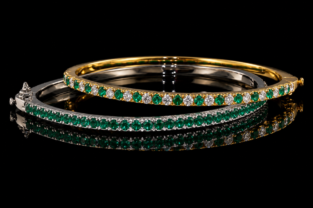 Micropavé Emerald & Diamond Bangle Bracelets (brac027)