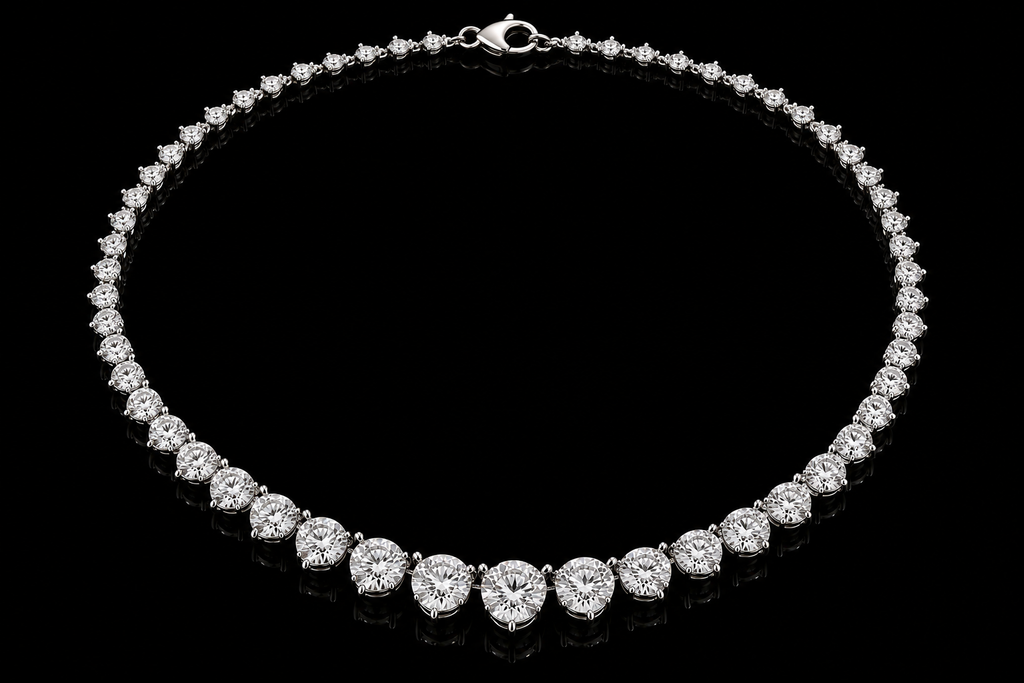 Graduated Three-Prong Diamond Tennis Necklace (pend061)
