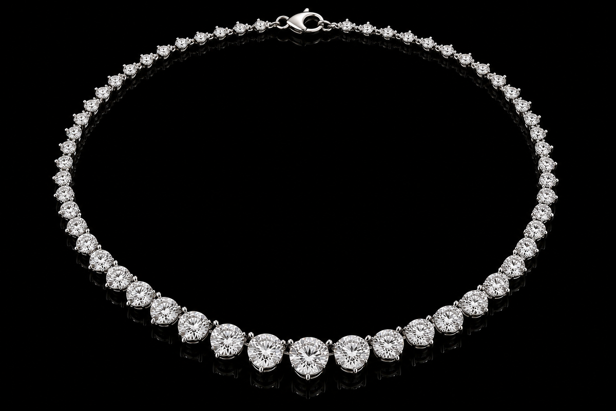Graduated Three-Prong Diamond Tennis Necklace (pend061)