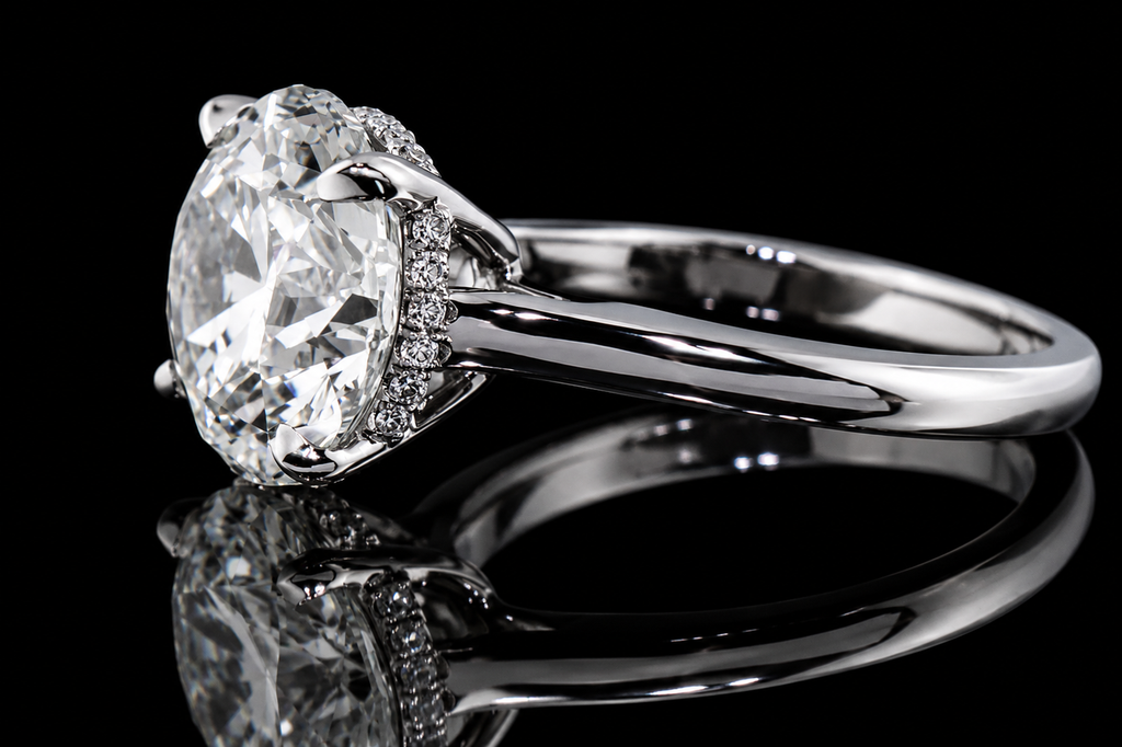 Round Brilliant Diamond Hidden Halo Solitaire Engagement Ring (eng033)