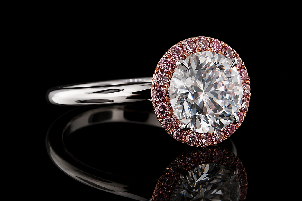 Round Brilliant Diamond Pink Hidden Halo Solitaire Engagement Ring (eng175)