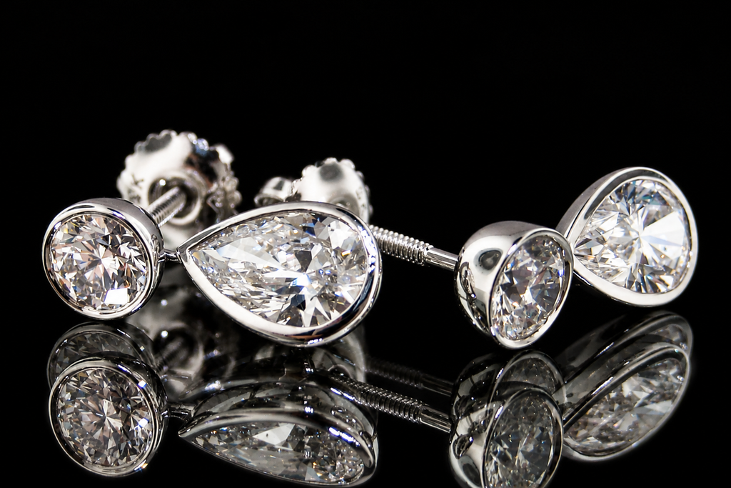Bezel-Set Round & Pear Diamond Drop Earrings (ear026)