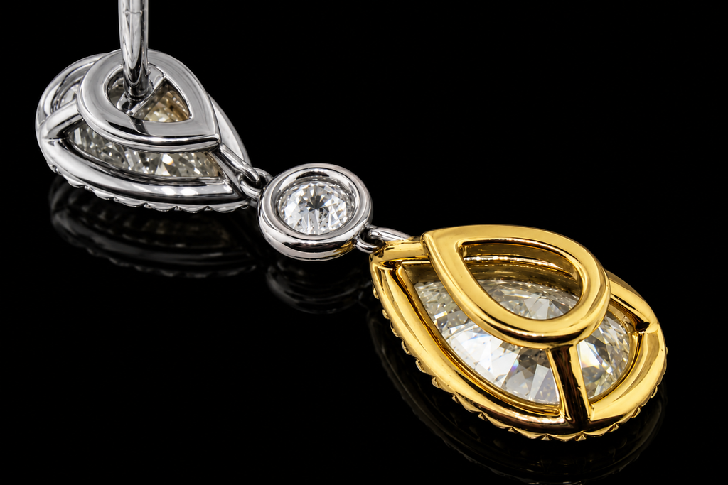 Two-Tone Fancy Yellow Diamond Halo Drop Earrings (ear014)