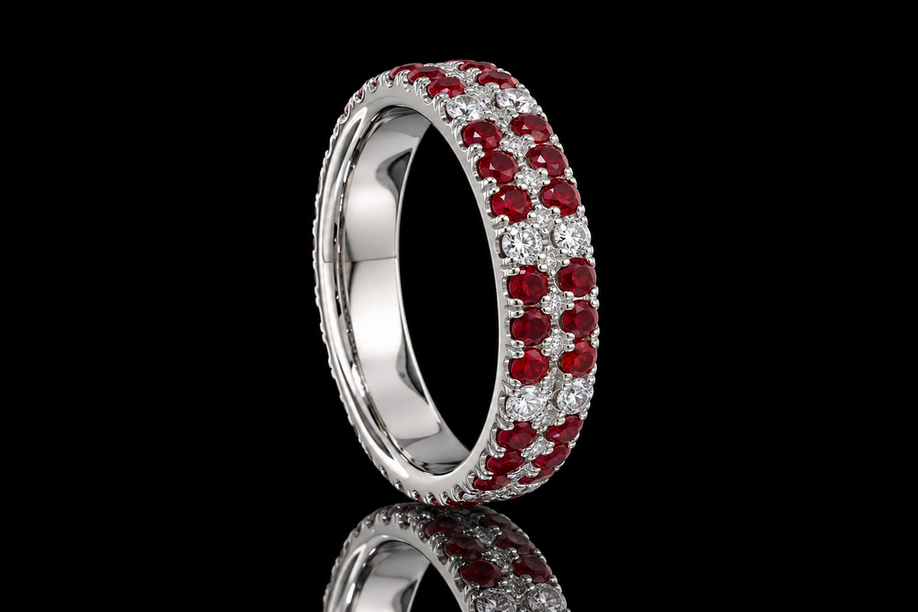 Ruby and Diamond Double-Row Eternity Band (band173)