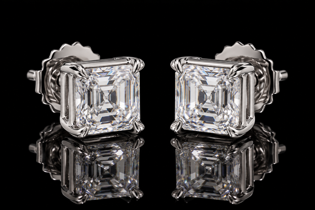 Asscher-Cut Diamond Stud Earrings (ear071)