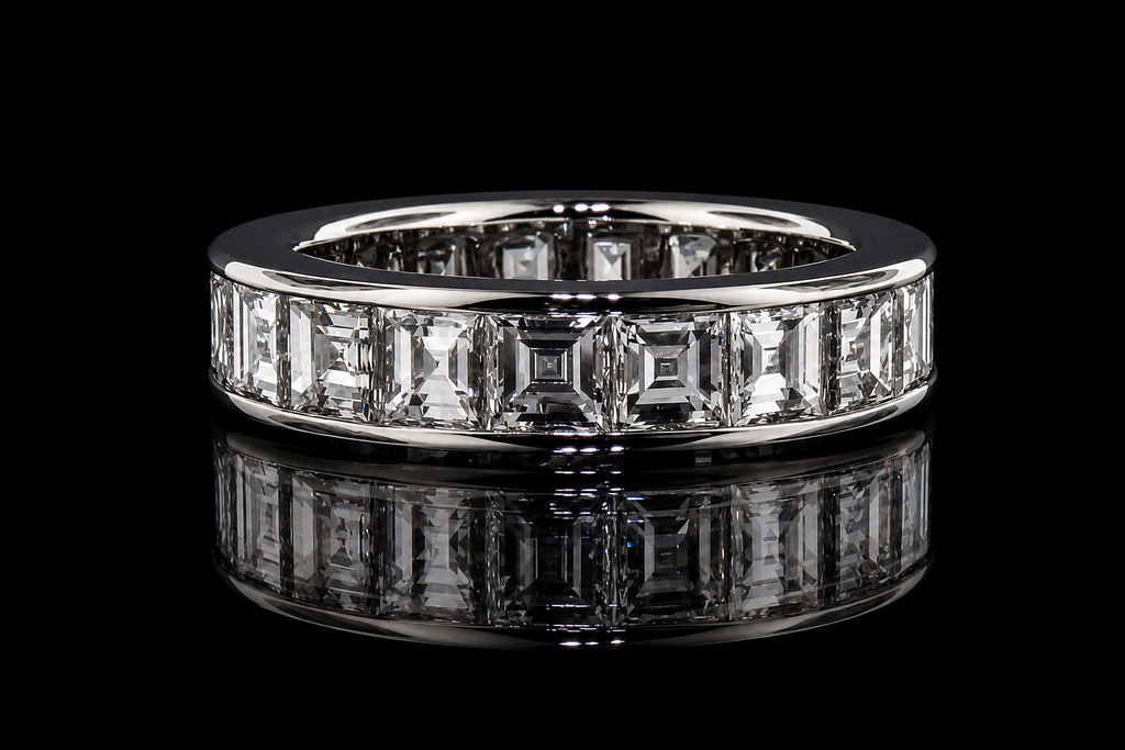 Asscher Cut Diamond Platinum Eternity Band (band099)