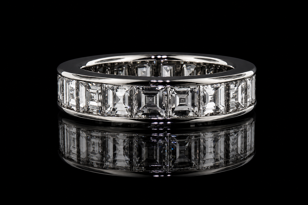 Asscher Cut Diamond Platinum Eternity Band (band099)