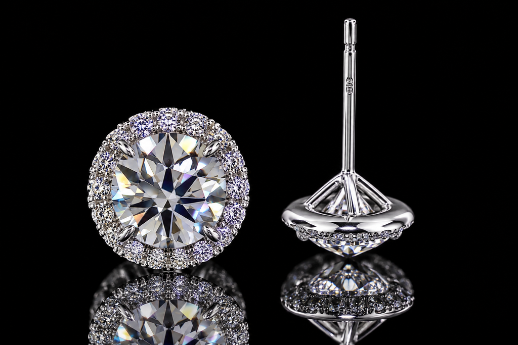 Round Diamond Halo Stud Earrings (ear004)