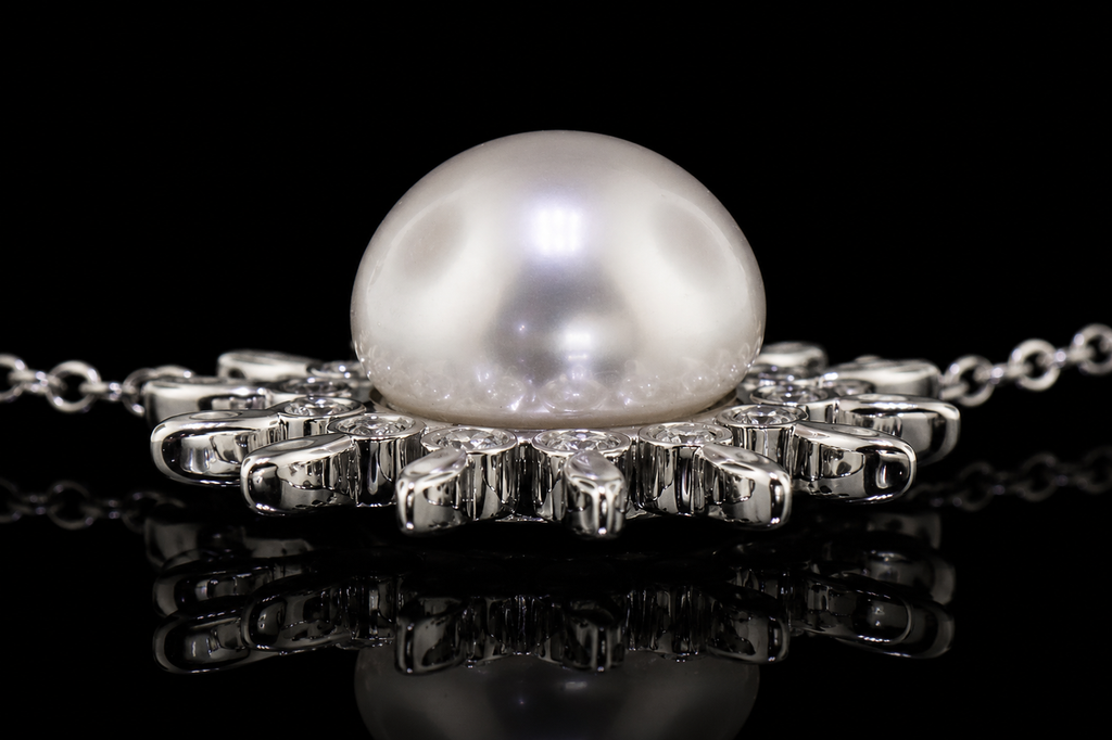 Pearl & Diamond Sunburst Pendant (pend077)