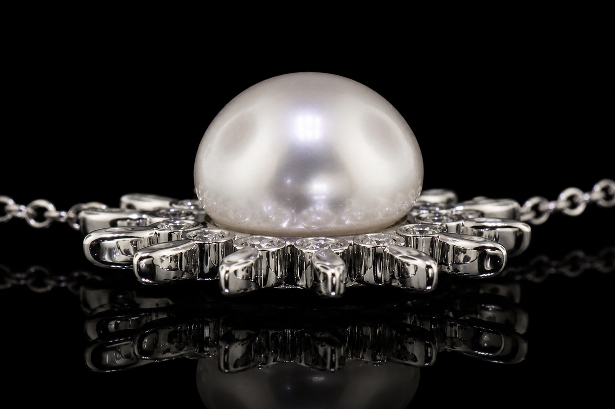 Pearl & Diamond Sunburst Pendant (pend077)