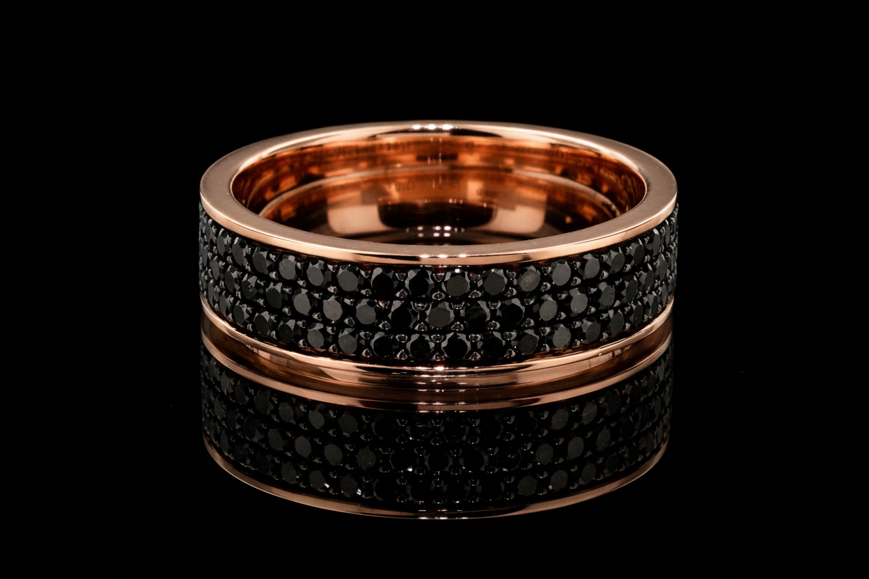 Rose Gold Three-Row Black Diamond Band (band120)