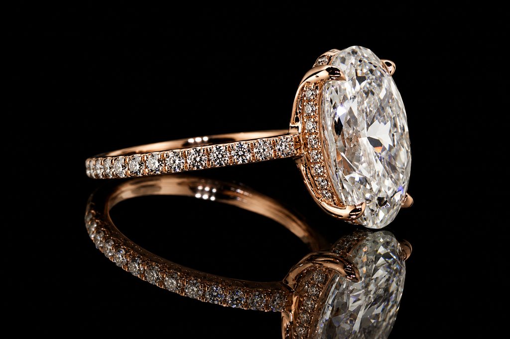 Oval Diamond Hidden Halo Pavé Engagement Ring (eng050)