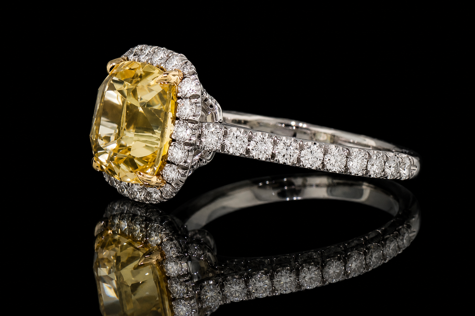 Yellow Cushion Halo Engagement Ring (eng365)