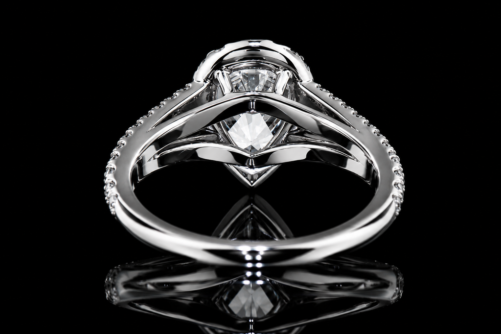 Pear Shape Diamond Halo Split Shank Ring (eng007)