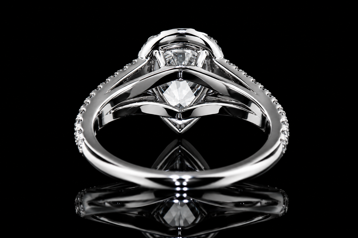 Pear Shape Diamond Halo Split Shank Ring (eng007)