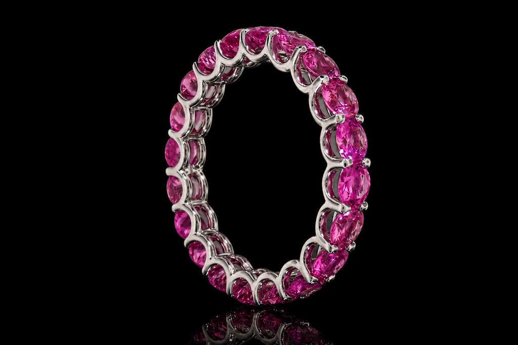 Pink Sapphire Shared-Prong Platinum Eternity Band (band131)