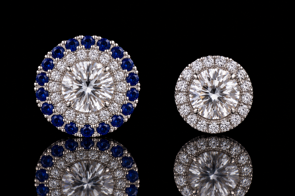 Sapphire & Diamond Double Jacket Halo Earrings (ear069)
