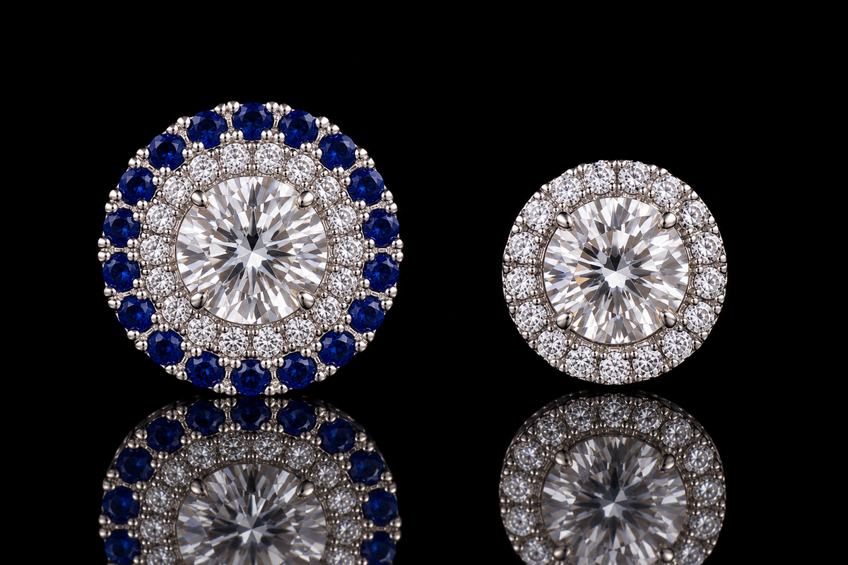 Sapphire & Diamond Double Jacket Halo Earrings (ear069)